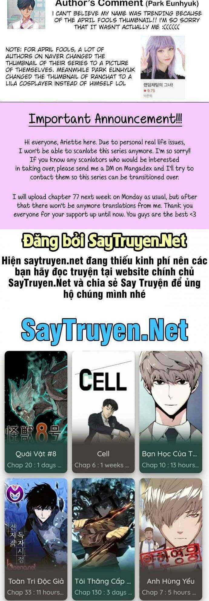 Cô Gái Từ Ứng Dụng Nhắn Tin Ngẫu Nhiên Chap 76 - Next Chap 77